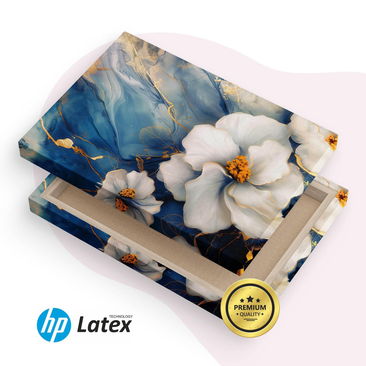 LEINWANDBILD Blumen Marmor Abstraktion Glamour 100cm x 70cm - Blau/Beige, Textil (100/70cm) - Muralo