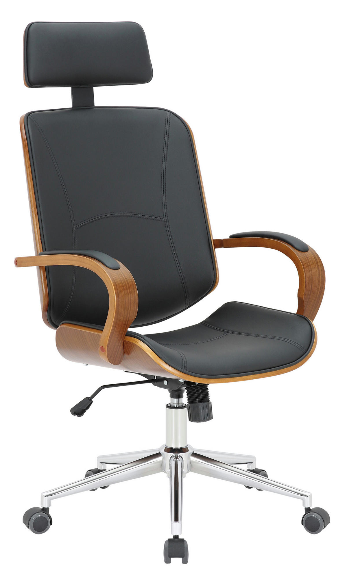 BÜROSTUHL KINGO 118x70x70 Walnuss/Schwarz Kunstleder - Schwarz/Braun, Leder/Metall (70/118/70cm) - DELUKE