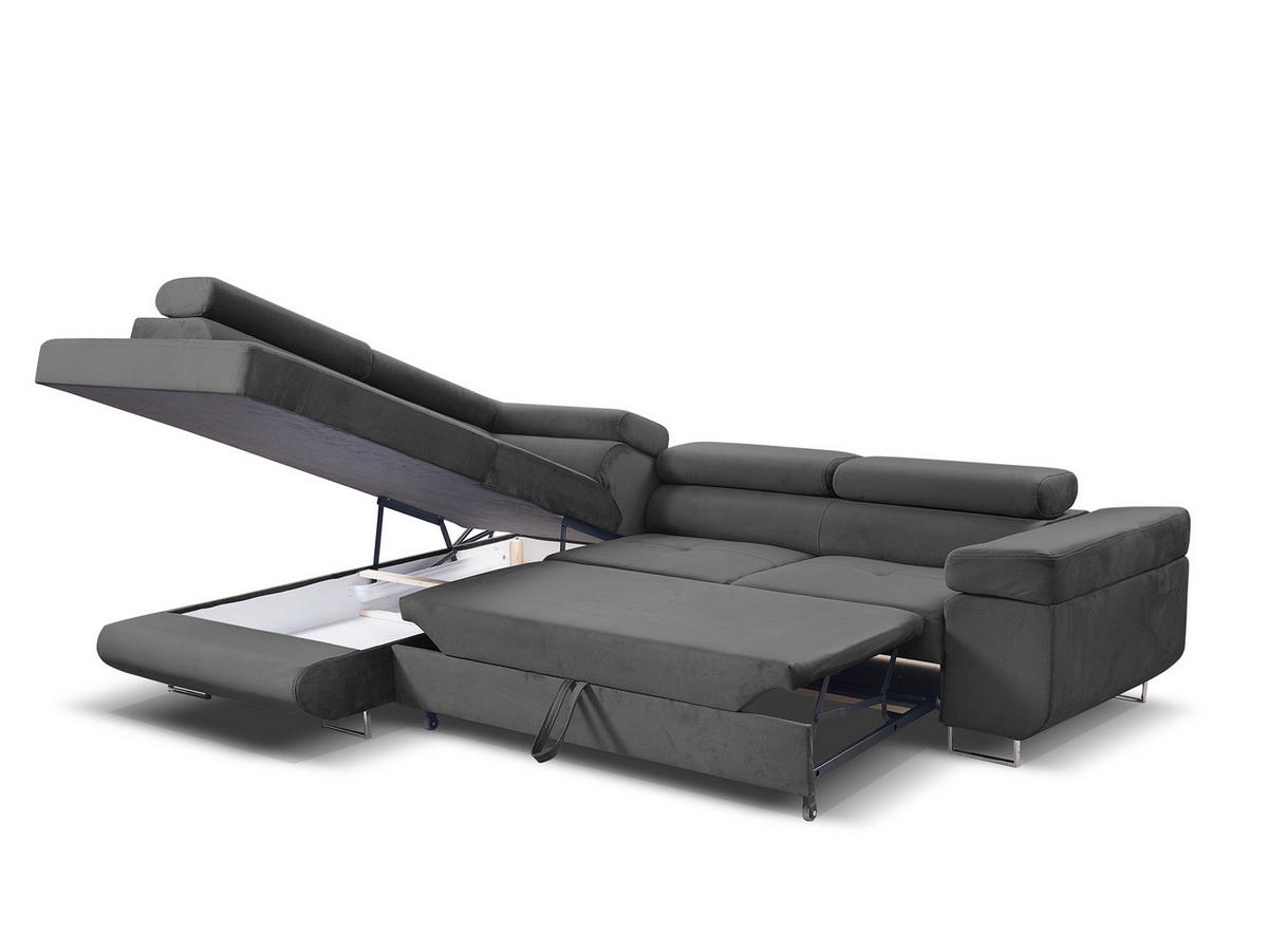 ECKSOFA Marlene III L-Form mit verstellbaren Kopfstützen Schlaffunktion Bettkasten 271 cm links dunkelgrau - Dunkelgrau, Kunststoff (271/202cm) - Margaret Hadas24