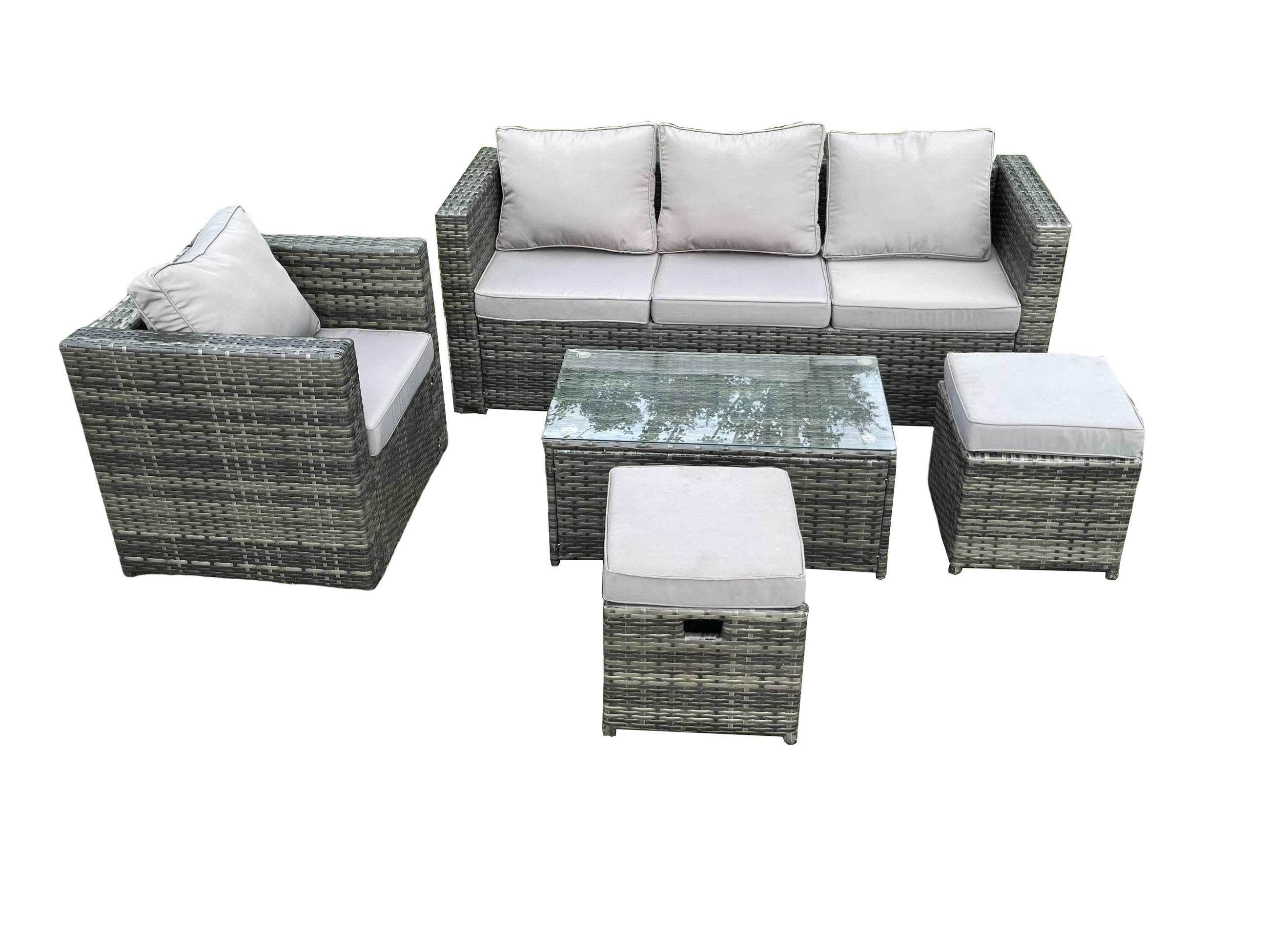 GARTENSOFA SET Polyrattan Dunkelgrau 6-Sitzer - Dunkelgrau, Metall - Fimous