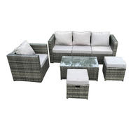 GARTENSOFA SET Polyrattan Dunkelgrau 6-Sitzer - Dunkelgrau, Metall - Fimous