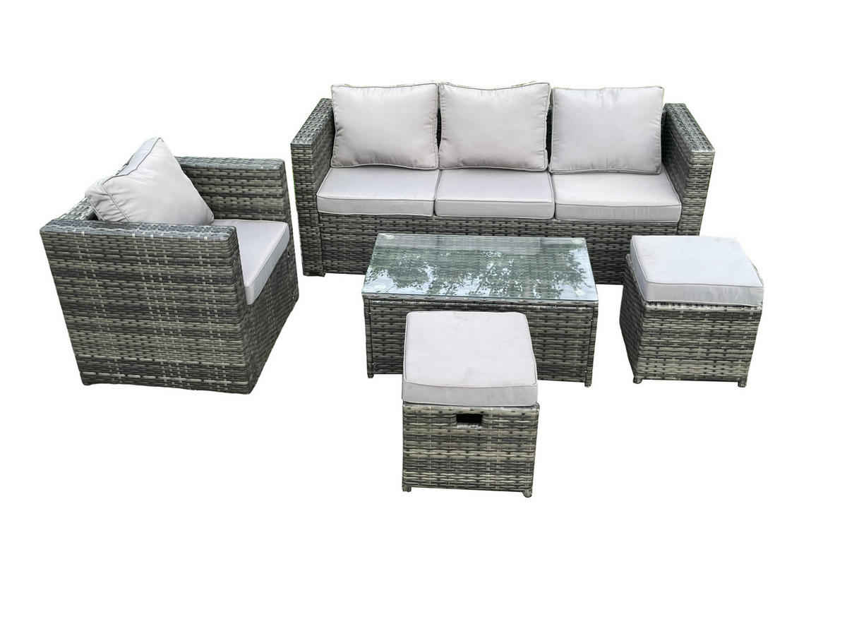 GARTENSOFA SET Polyrattan Dunkelgrau 6-Sitzer - Dunkelgrau, Metall - Fimous