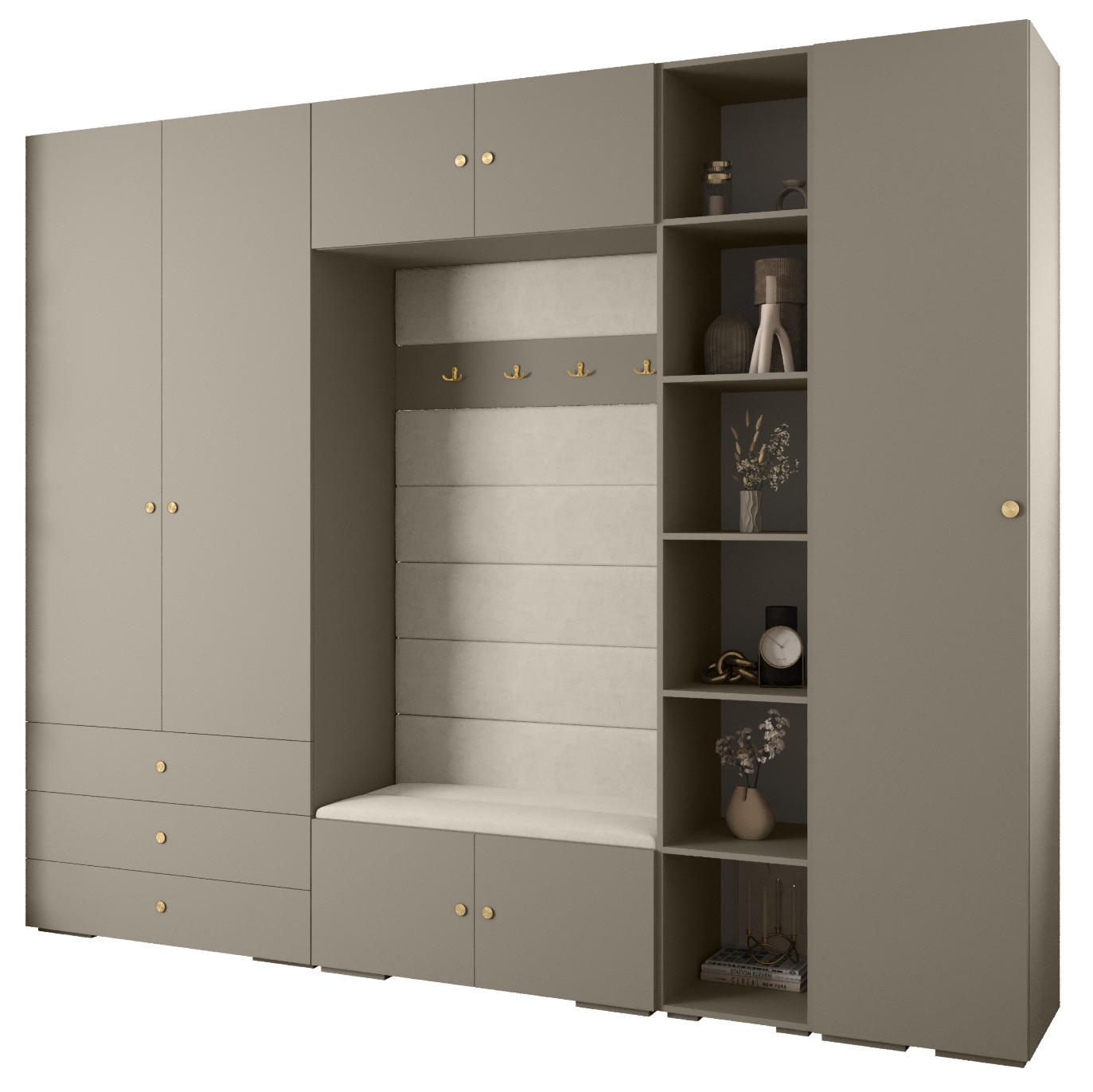 Abiks Möbel Garderoben-Set Kaschmir, Beige, Gold 290x236.7x47 cm