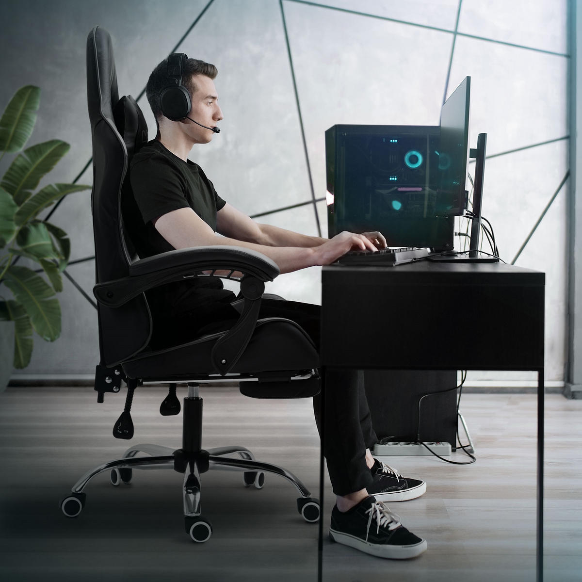 GAMING-STUHL schwarz grau - Schwarz, Metall (62/128/62cm) - ML-DESIGN