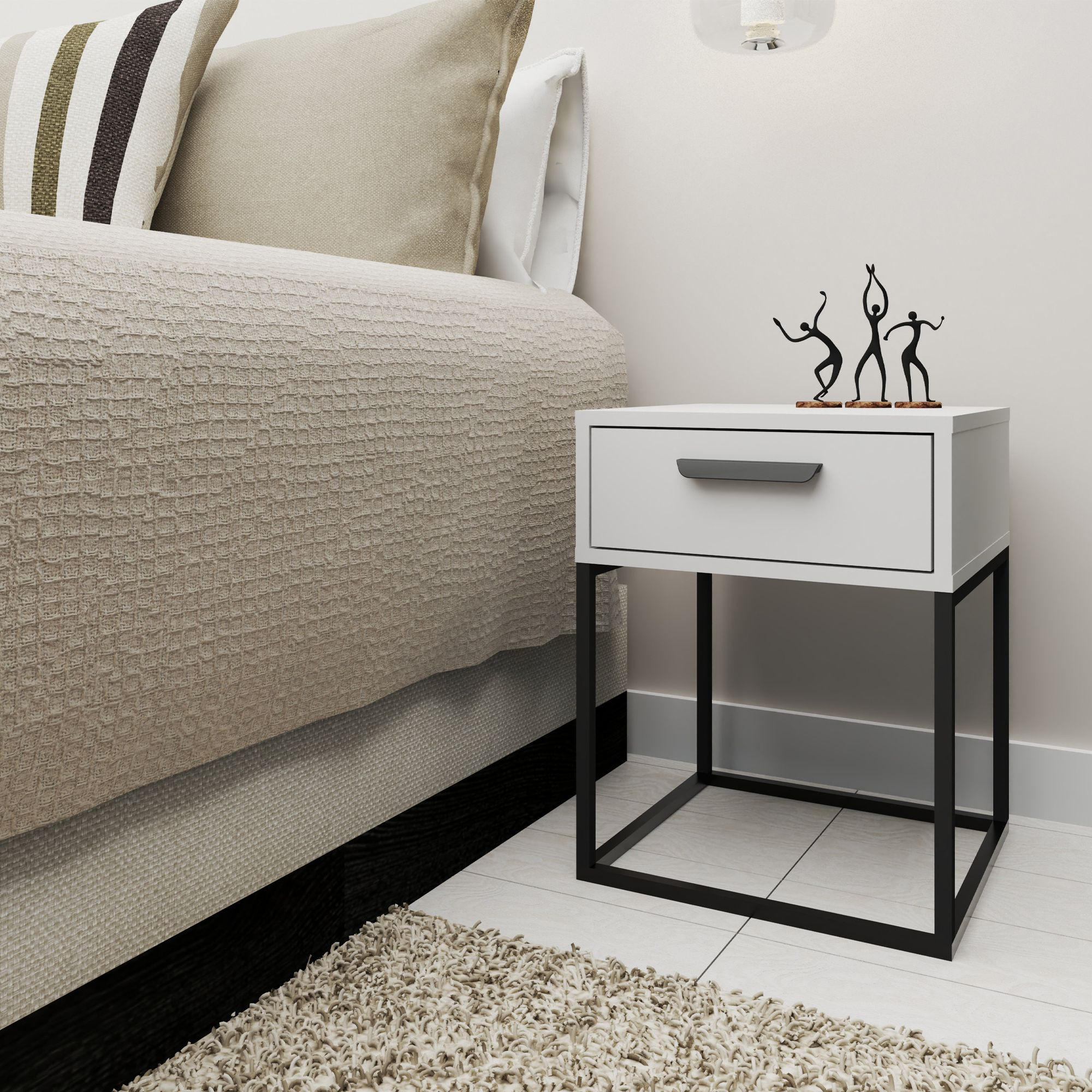 Thumbnail - Konsimo® Nachttisch, Weiß, Schwarz, Holzwerkstoff, 40x52x39 cm, Schlafzimmer, Nachttische