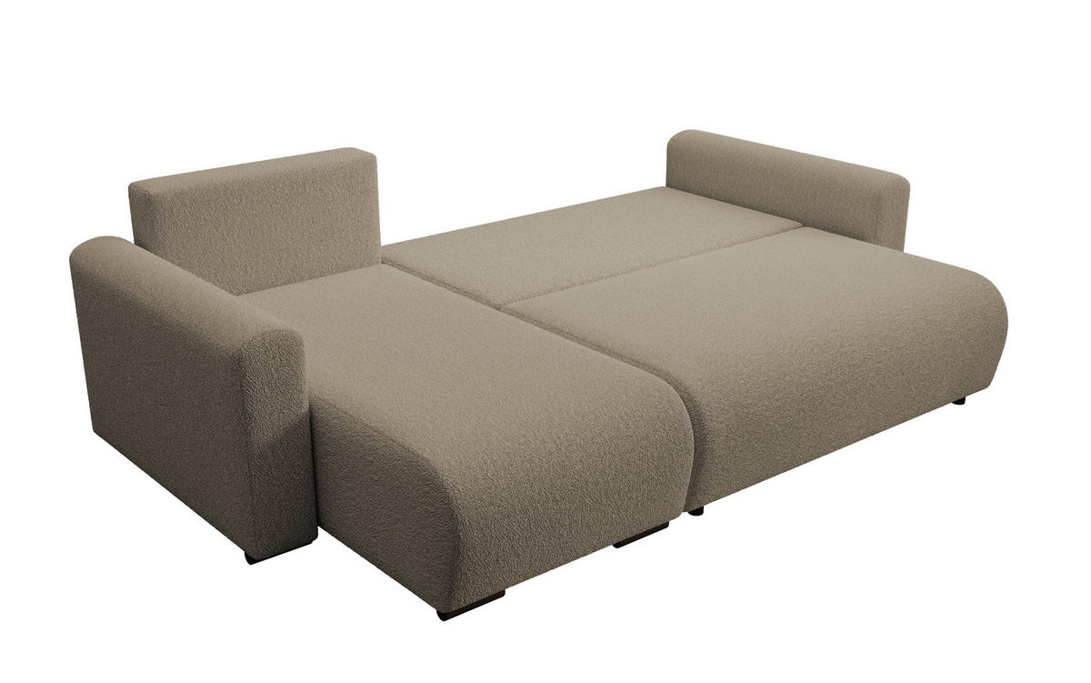 ECKSOFA DORA L, Eckcouch in L-Form mit Schlaffunktion und Bettkasten, Farbe: Hellbraun, Bouclé-Stoff, Ottomane Links - Hellbraun, Textil (240/143cm) - Storez24