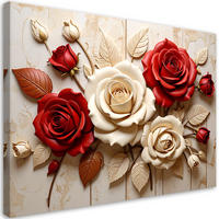 WANDBILD, Rote und weiße Rosen 3D - Rot, Textil (30/20cm) - Feeby