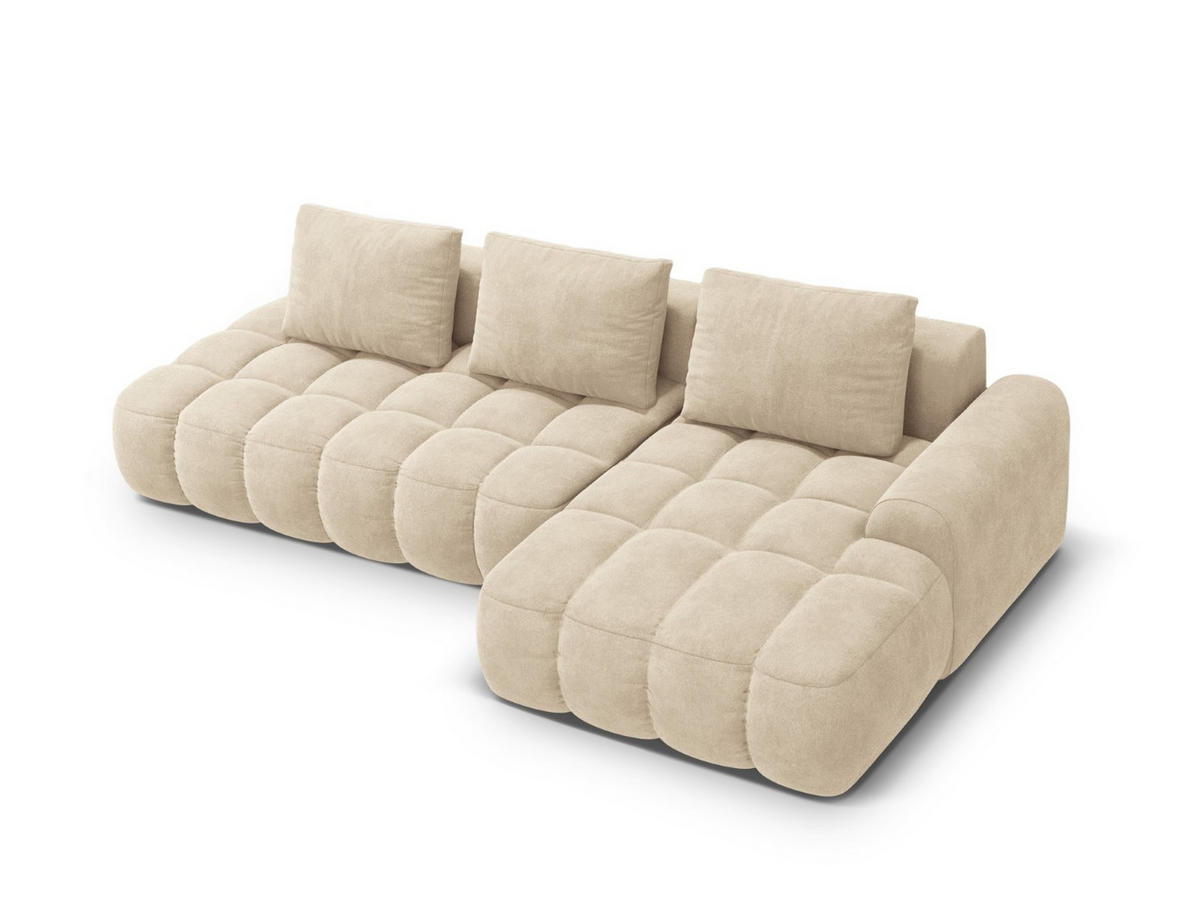 AUSKLAPPBARES-ECKSOFA rechts mit Container Linz aus Samt leichtes beige 3 Sitzplätze - Creme, Textil (142/275cm) - Cosmopolitan Design