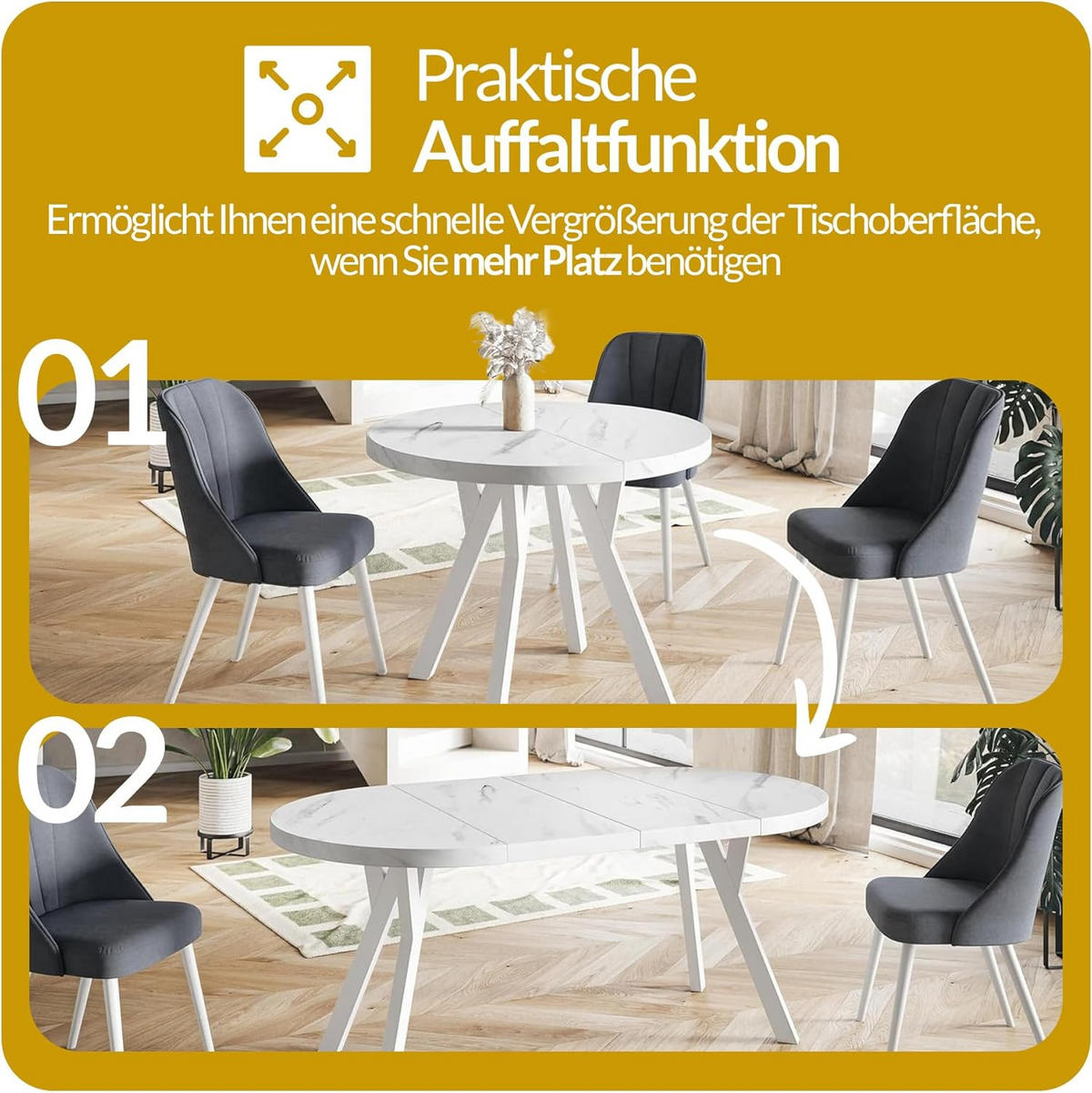 RUNDER Esstisch ausziehbar – Moderner Wohnzimmertisch und Küchentisch – Tisch mit Stabile Konstruktion, Durchmesser 80 cm - 130 cm - Farbe At - Schwarz/Grau, Holzwerkstoff (80/80/77cm) - Alpi-Möbel
