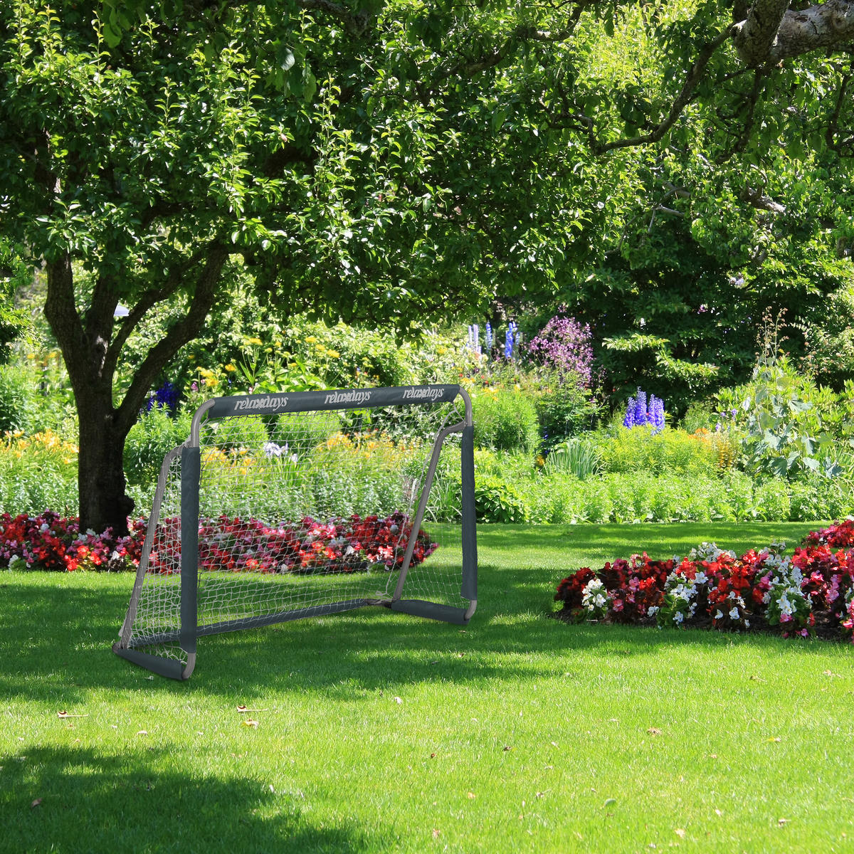 2xFUßBALLTOR - Grau, Textil/Metall (150/75cm) - Relaxdays