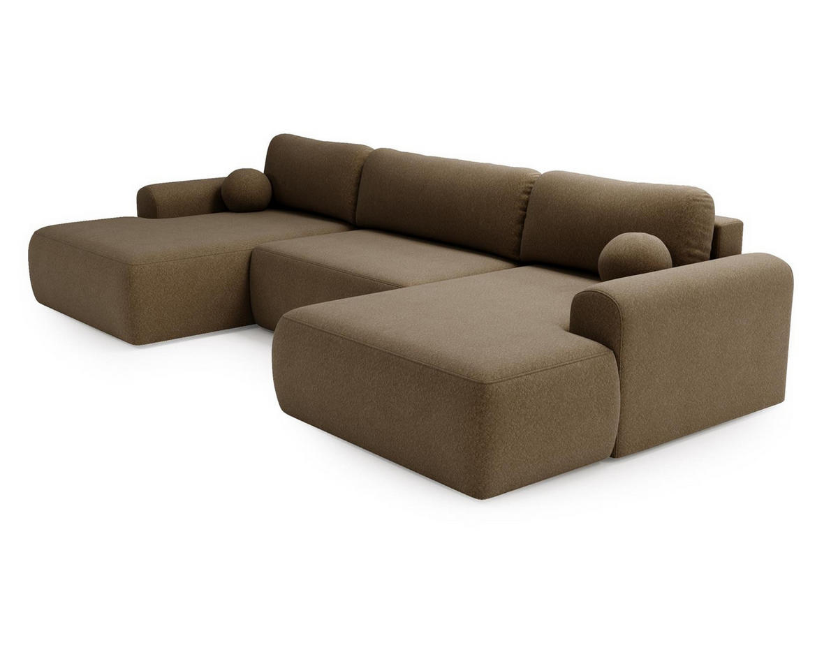 WOHNLANDSCHAFT Aurora Braun, mit Schlaffunktion in Lambi Stoff - Braun, Holzwerkstoff/Textil (344/92/177cm) - Bettso