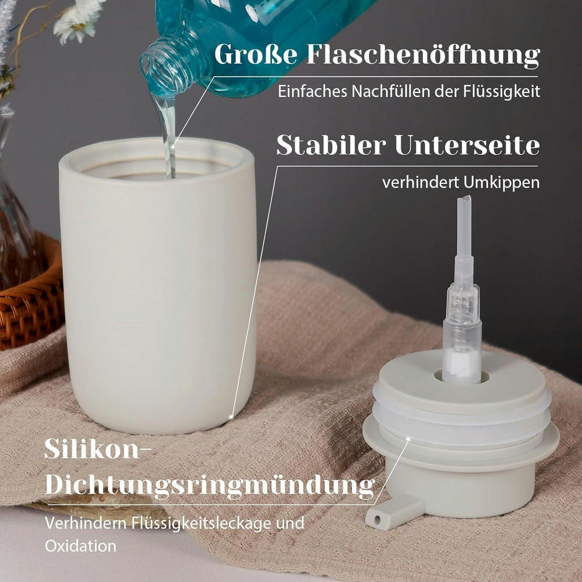 SEIFENSPENDER Set Keramik Grau 2 Stück 350ml - Grau, Keramik (7.5/14.5/7.5cm)