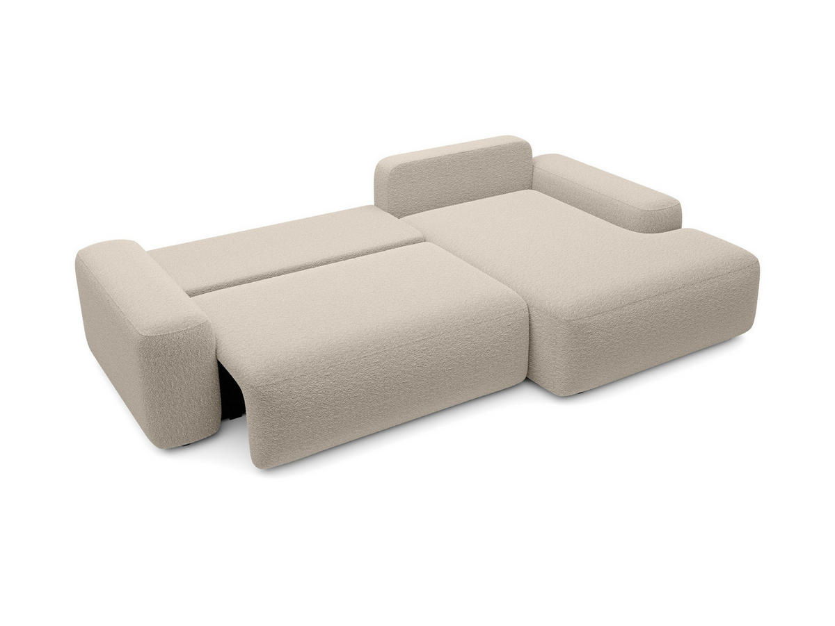 ECKSOFA RUOTA Beige Boucle-Stoff mit Schlaffunktion - Beige, Holz (264/162cm) - MASSENO