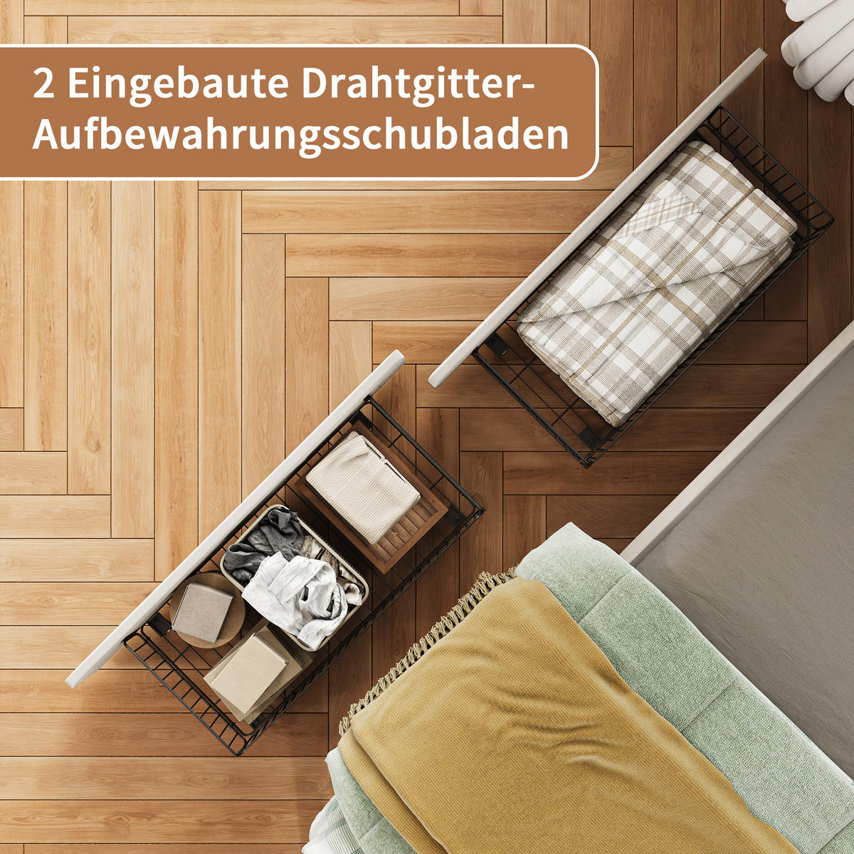 POLSTERBETT 90x200 cm Tagesbett mit 2 Schubladen, LED & USB, Einzelbett mit Kopfteil Stauraum, Beige - Beige, Metall (90/200cm) - EuroLiving