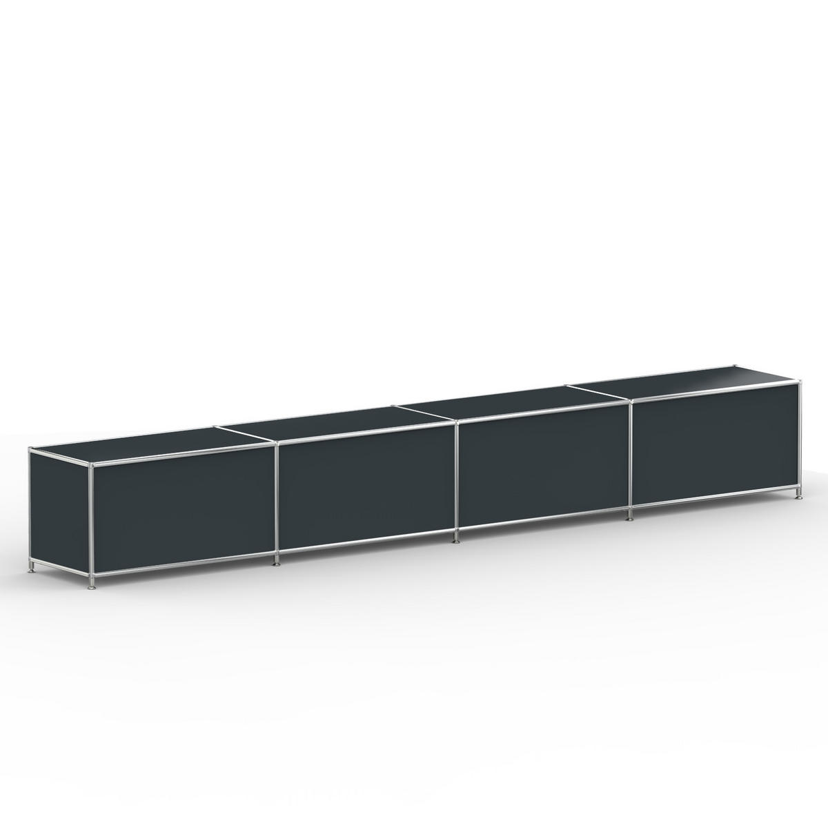 TV Board mit 4 Klappen & Schloss, Breite 302 cm, Anthrazitgrau - Chromfarben/Silberfarben, Metall (40/43/302.2cm) - Versee