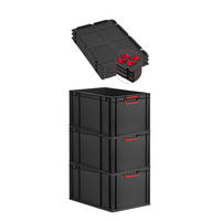 EUROBOX 3x NextGen Color mit Auflagedeckel 32x40x60 cm 65 Liter Schwarz Griffe rot zu - Rot/Schwarz, Kunststoff (40/32/60cm) - PROREGAL