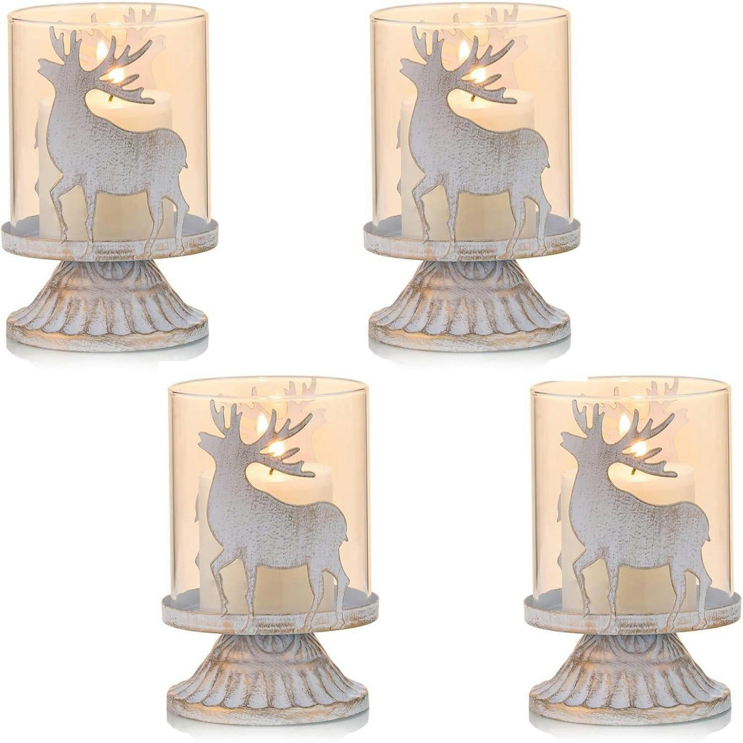 KERZENSTÄNDER 4er Set Hirsch Weiß - Weiß, Metall (8/12/8cm)