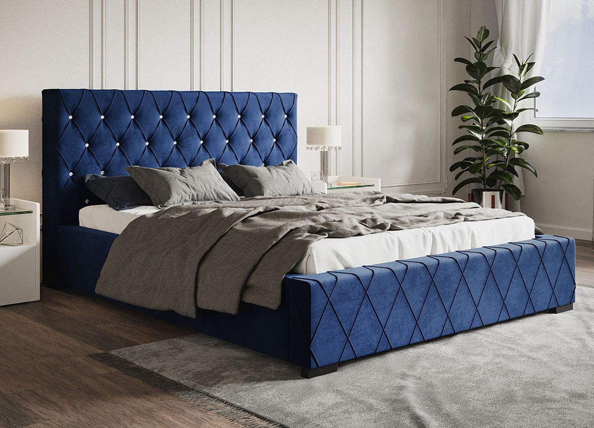 BETT Blau BEN 4 Glamour Stil 180x200 cm - Dunkelblau, Textil (180/200cm) - Sepro Meble