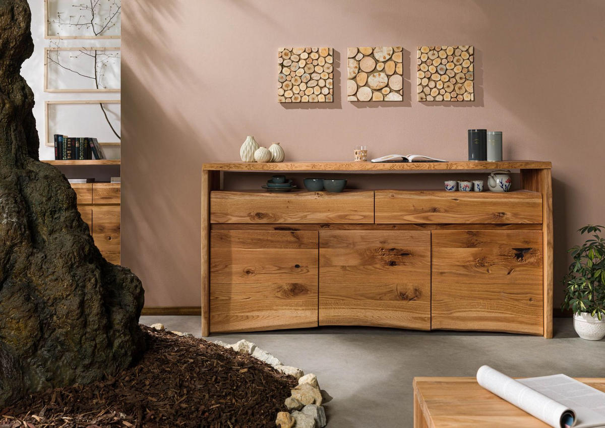SIDEBOARD Wildeiche 191x45x96 natur geölt PURE OAK #102 - Braun, Holz (191/96/45cm) - Massivmoebel24