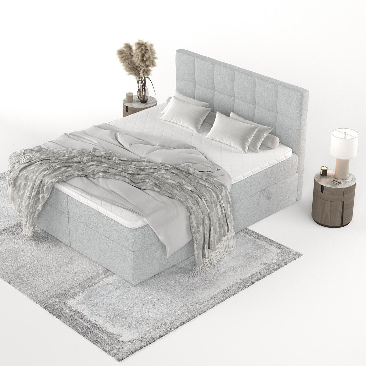 POSTEL BOXSPRING VARENO 200/200 Světle šedá - černá/světle šedá, kov/dřevo (200/200cm) - AltaBeds