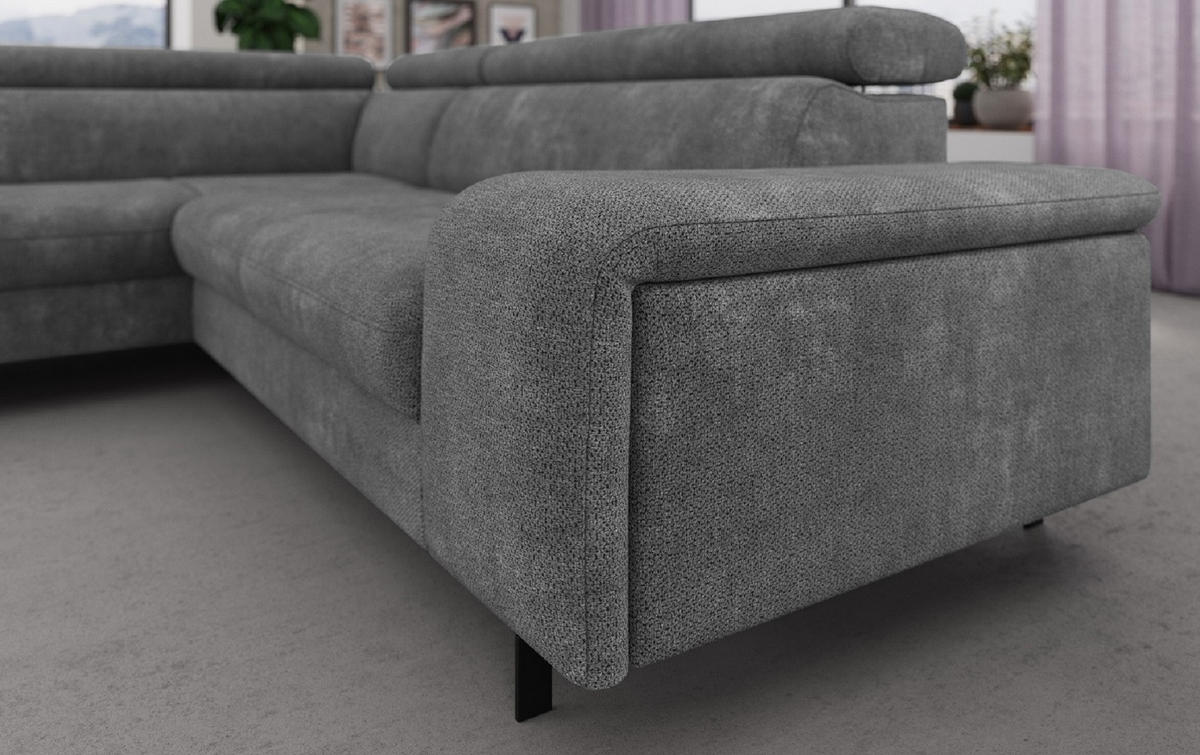 ECKSOFA mit Schlaffunktion und Bettkasten - Dunkelgrau/Schwarz, Kunststoff/Textil (262/215cm) - Cotta