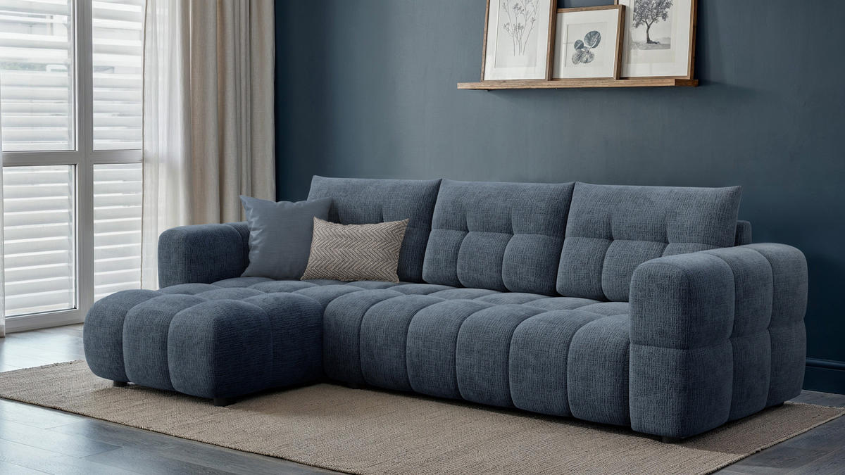ECKSOFA CLOUDI 4-Sitzer links, marineblau - Blau/Schwarz, Holz/Textil (294/160cm) - Courtois Laville