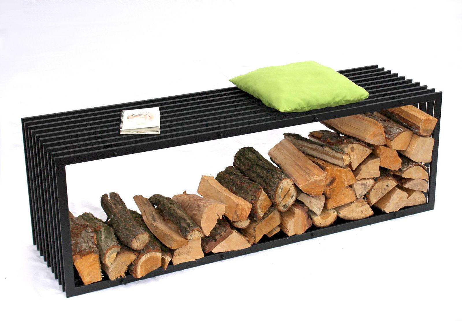 KAMINHOLZREGAL D-Stil Metall Schwarz 150/40/50 cm - Schwarz, Metall (150/50/40cm) - DanDiBo