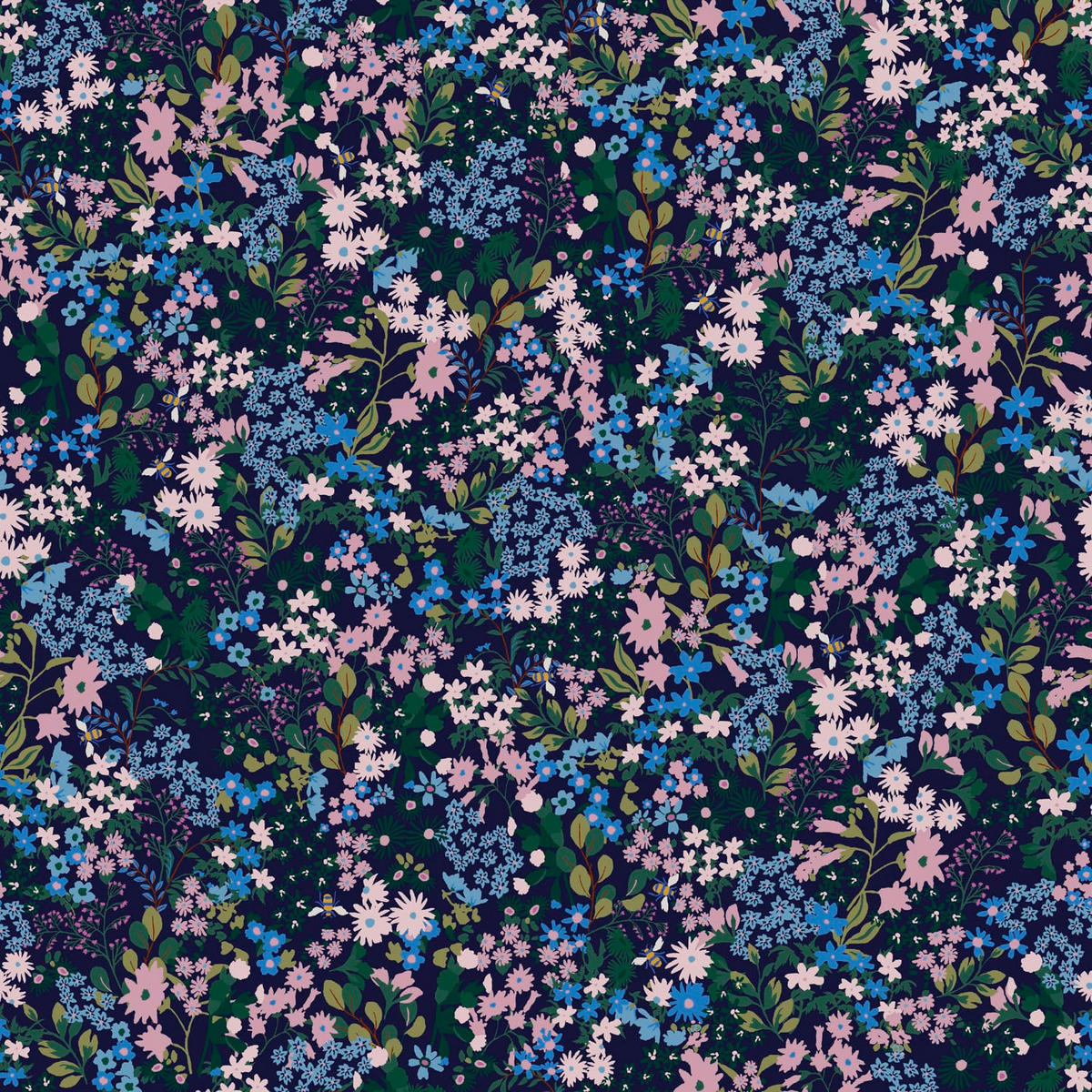 VLIESTAPETE - Wiesenmärchen Nachtblau - Blau/Grün, Papier/Kunststoff (52/1000cm) - Joules