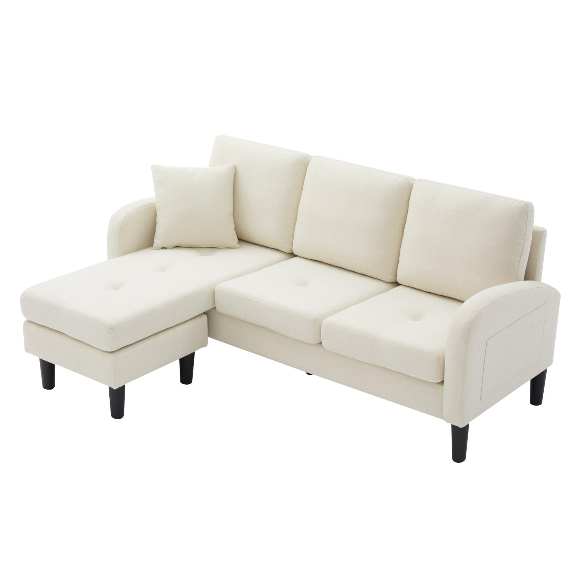 ECKSOFA 166/118/77 cm hellbeige aus Schaumstoff mit modularer Chaiselongue - Beige, Kunststoff (118/166cm) - OKWISH