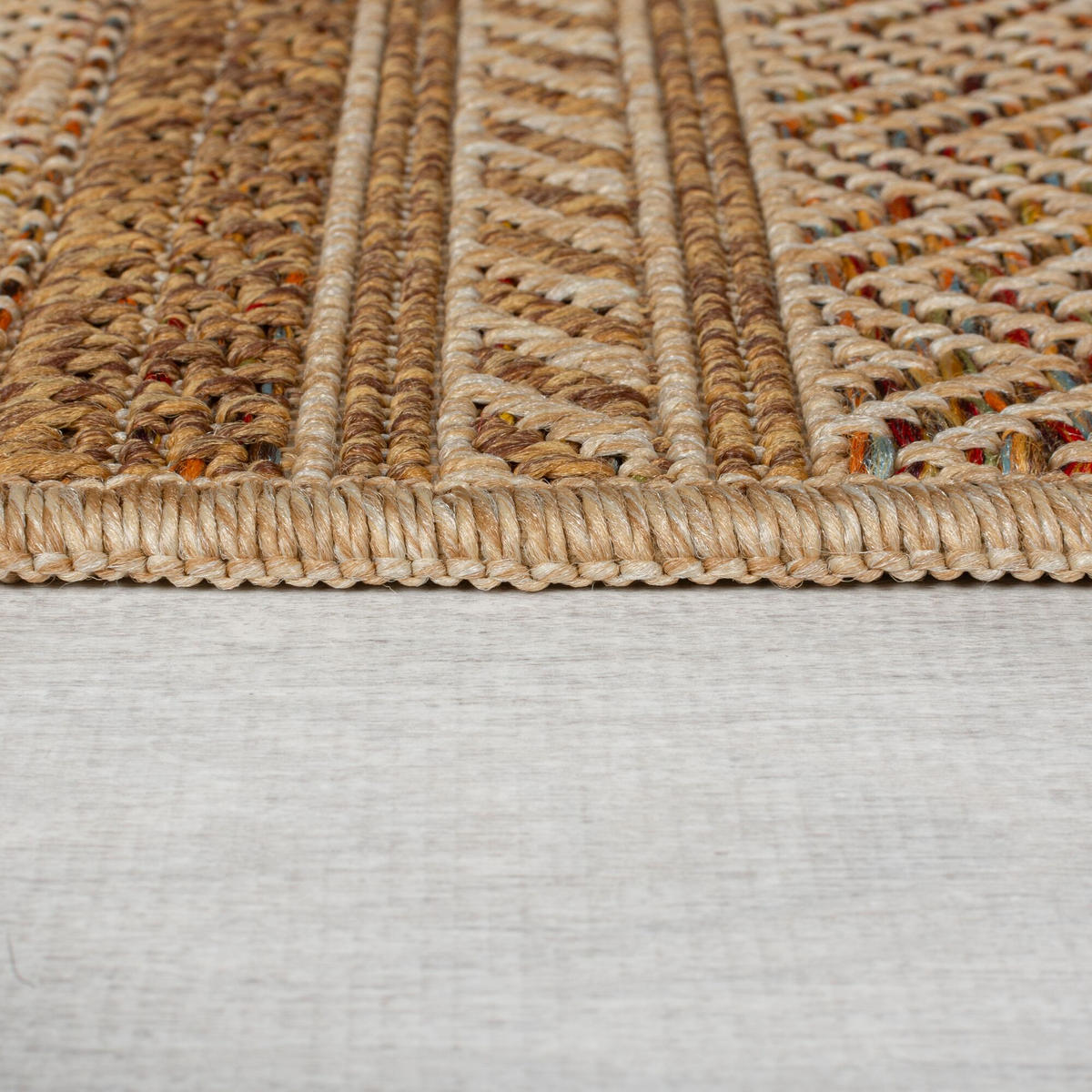 TEPPICH Outdoor Flachgewebe Boho Streifen Jute-Optik, Balkon schmutzabweisend Ocker Rechteckig 120x170 - Braun, Textil (120/170cm) - KADIMA DESIGN
