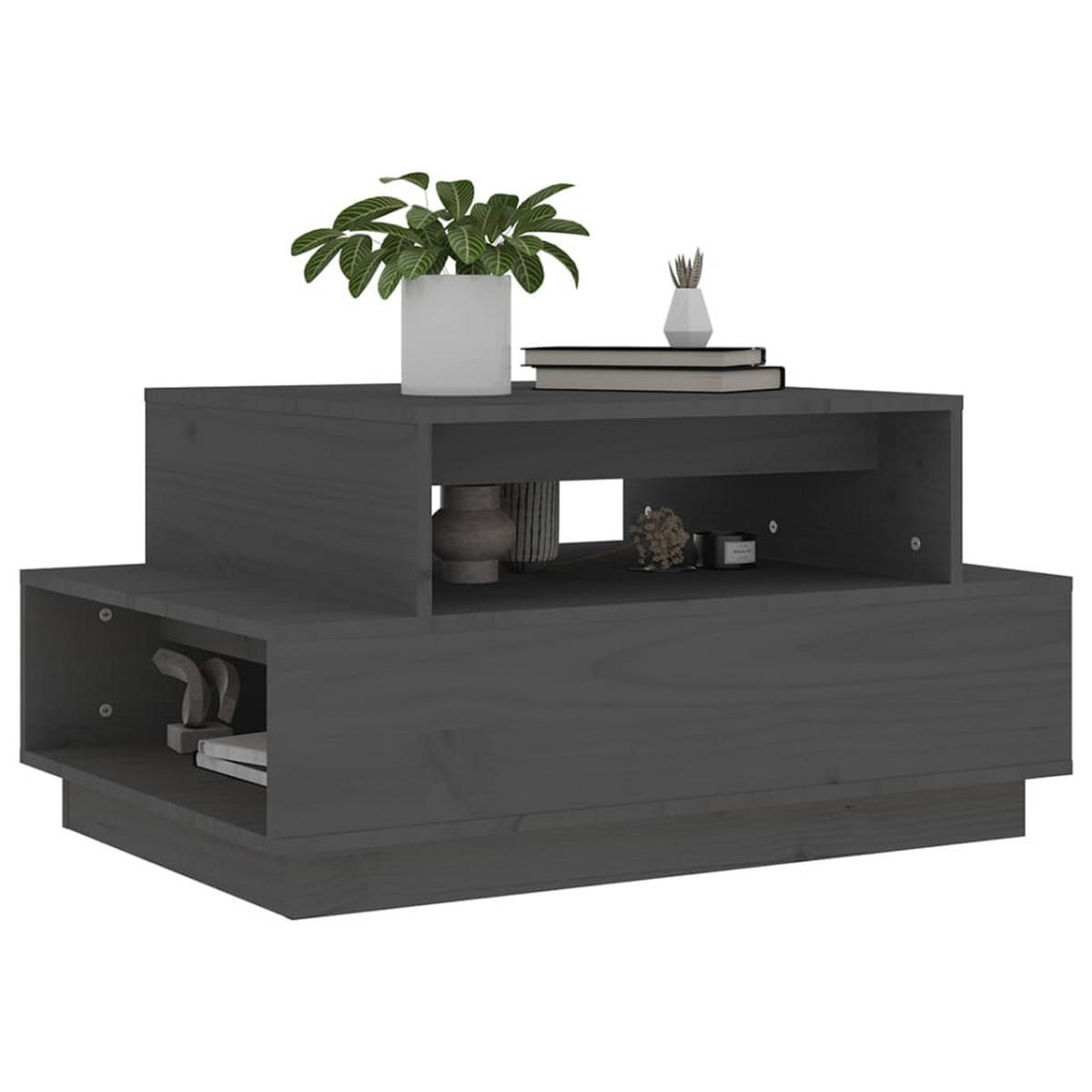 COUCHTISCH Grau 80x55x40,5 cm Massivholz Kiefer - Grau, Holz (80/55/40.5cm) - furnicato