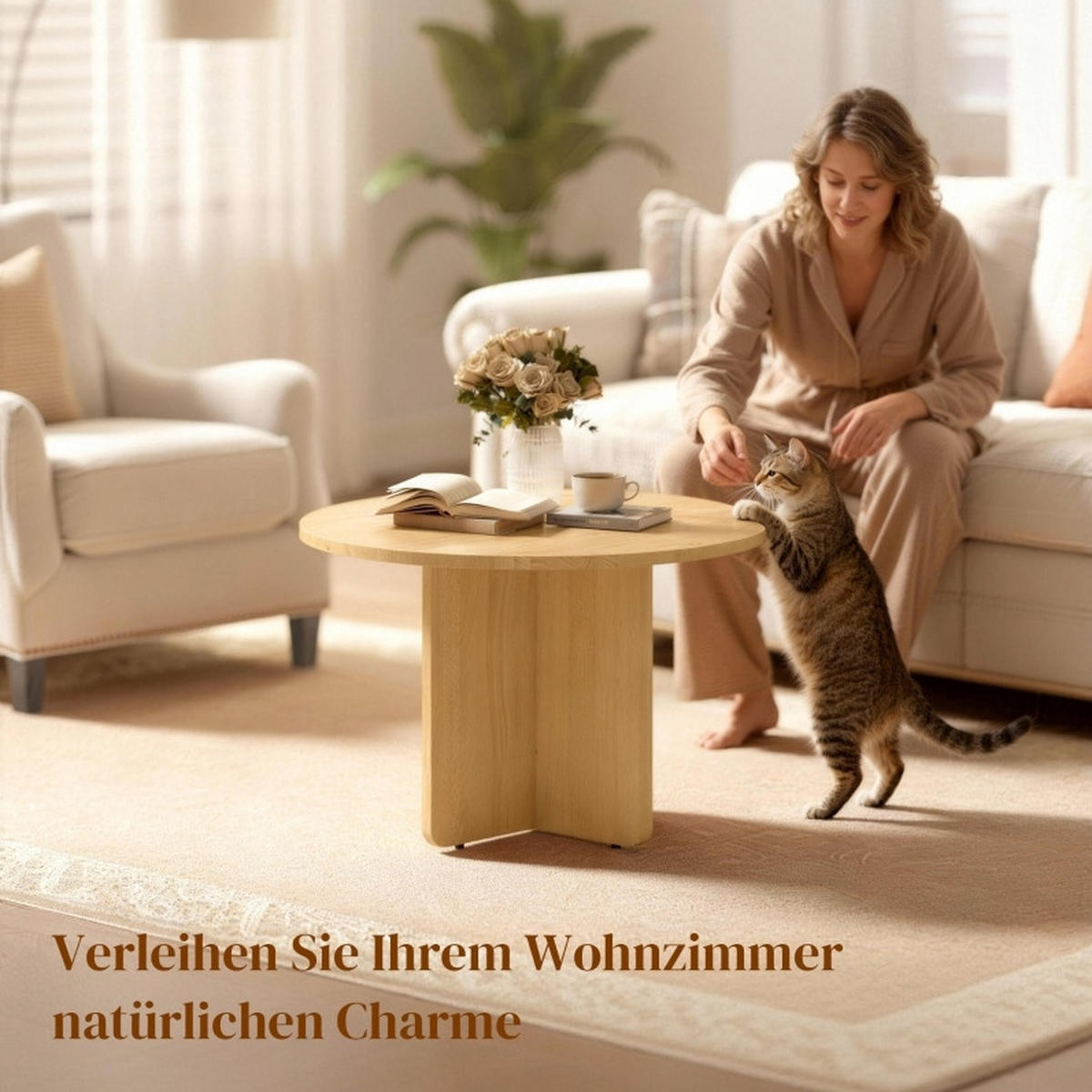 COUCHTISCH aus Bambus 66x66x45 cm in Natur mit Kreuzgestell - Naturfarben, Holzwerkstoff (66/66/45cm) - Modfu