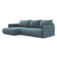 ECKSOFA mit Schlaffunktion Strukturstoff Stoff Blau - Blau/Schwarz, Kunststoff/Textil (148/240cm) - Makamii