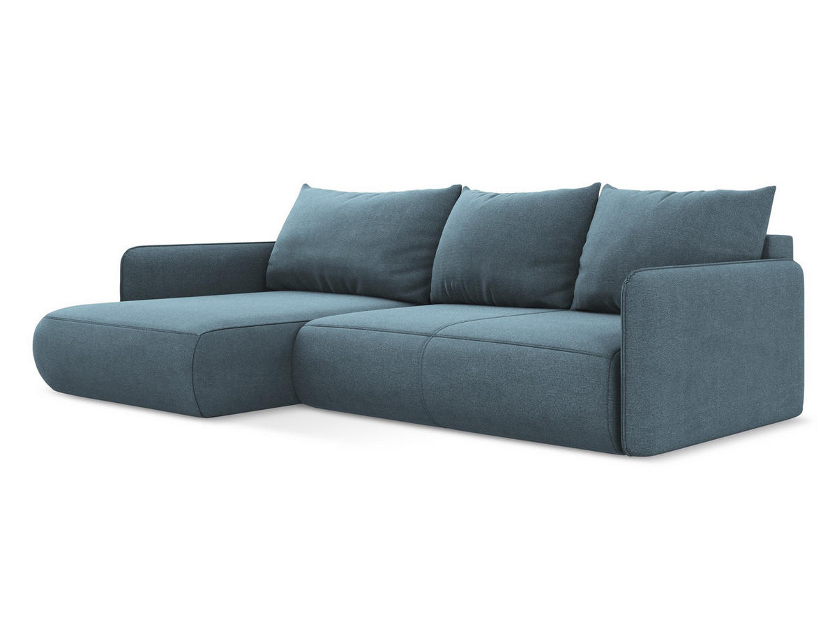 ECKSOFA mit Schlaffunktion Strukturstoff Stoff Blau - Blau/Schwarz, Kunststoff/Textil (148/240cm) - Makamii