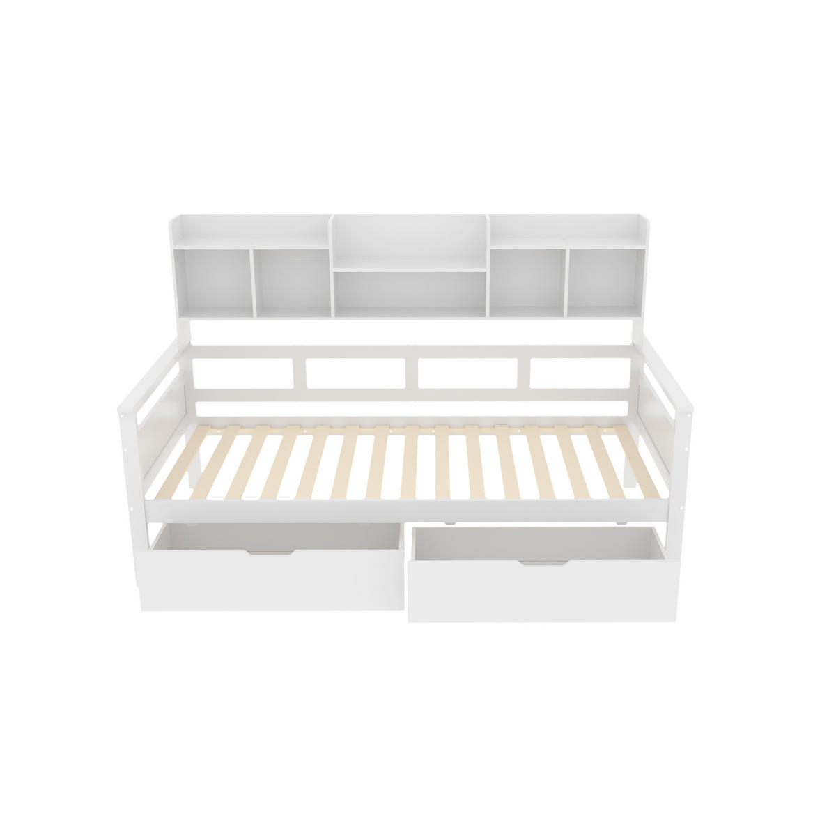 KINDERBETT 90/200 cm DE-01266, in Weiß, mit 2 Schubladen und Regalen - Weiß, Holz (90/200cm) - ComfortXL