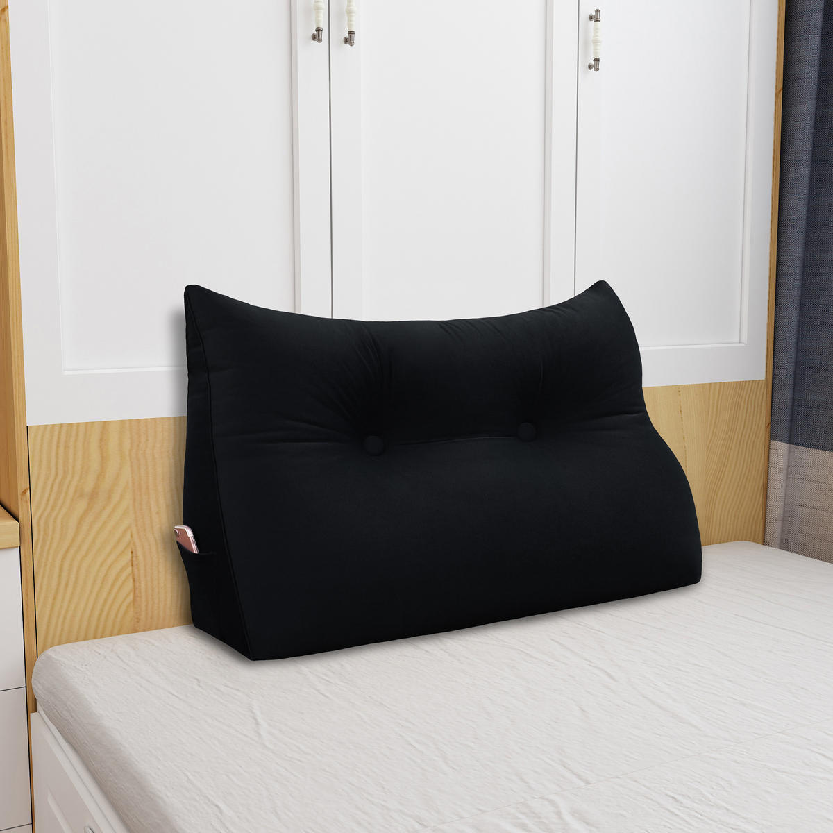LESEKISSEN für Bett Samt Schwarz 60 cm - Schwarz, Textil (50/60cm) - Vercart