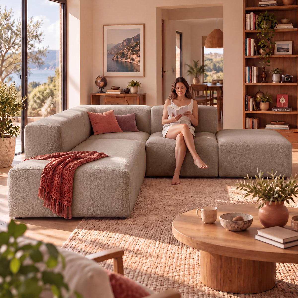 4-SITZER modulares Ecksofa HEAVEN SET 3 Links, Breite 270 cm Webstoff Braun - Schwarz/Braun, Holz/Kunststoff (245/270cm) - Muffo