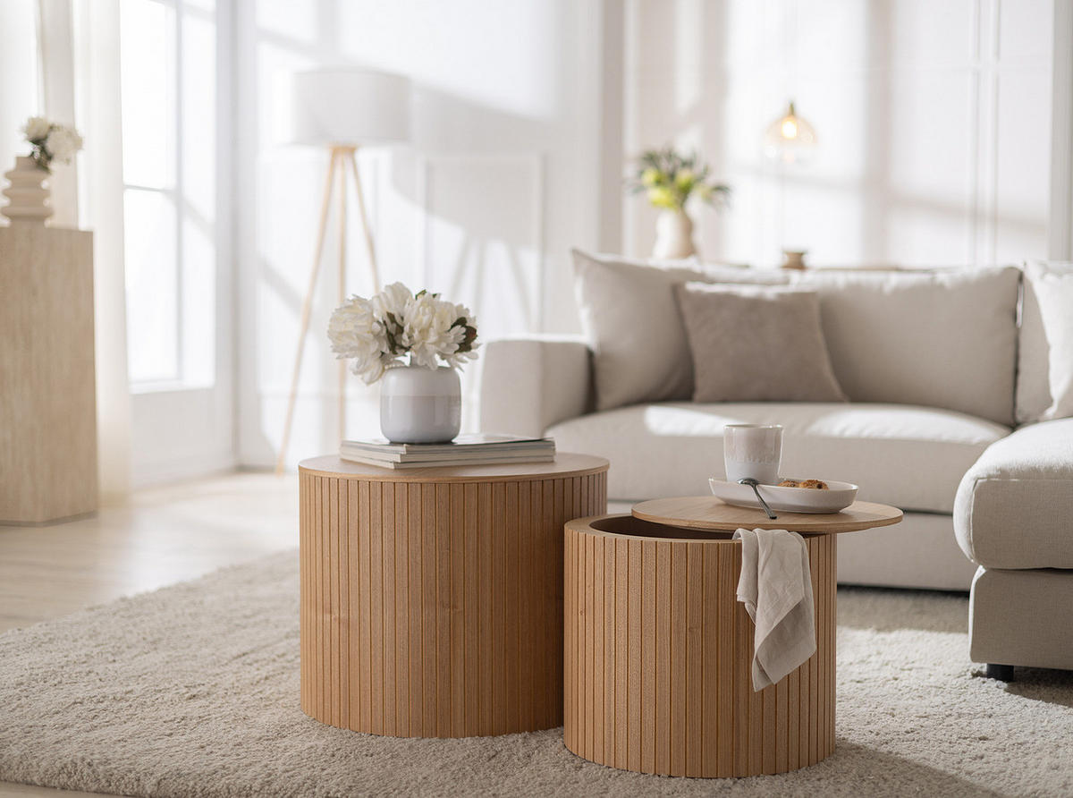 COUCHTISCH - 2er-Set - Echtholzfurnier - Eschefarben, Holzwerkstoff (49/49/38cm) - home24