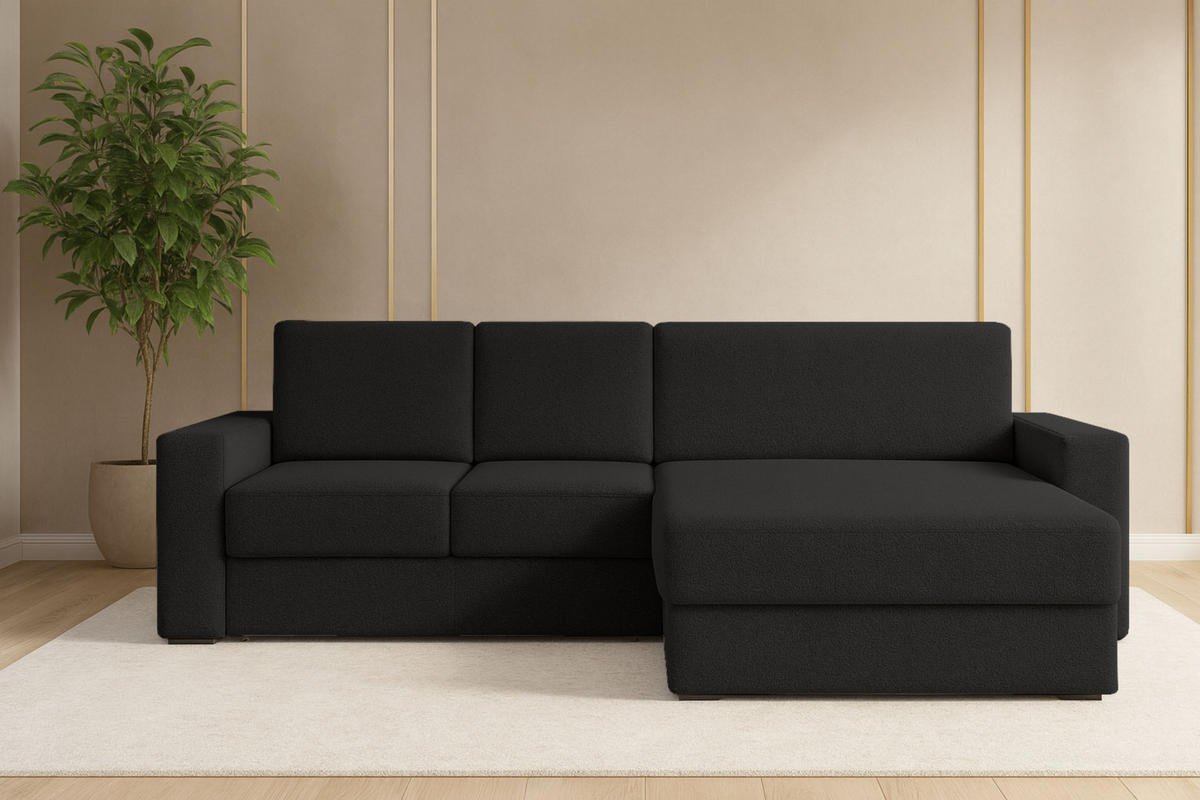 ECKSOFA TOCO XL 275/170 cm in Boucle Schwarz rechts - Schwarz, Holz/Holzwerkstoff (275/170cm) - Deine Möbel 24