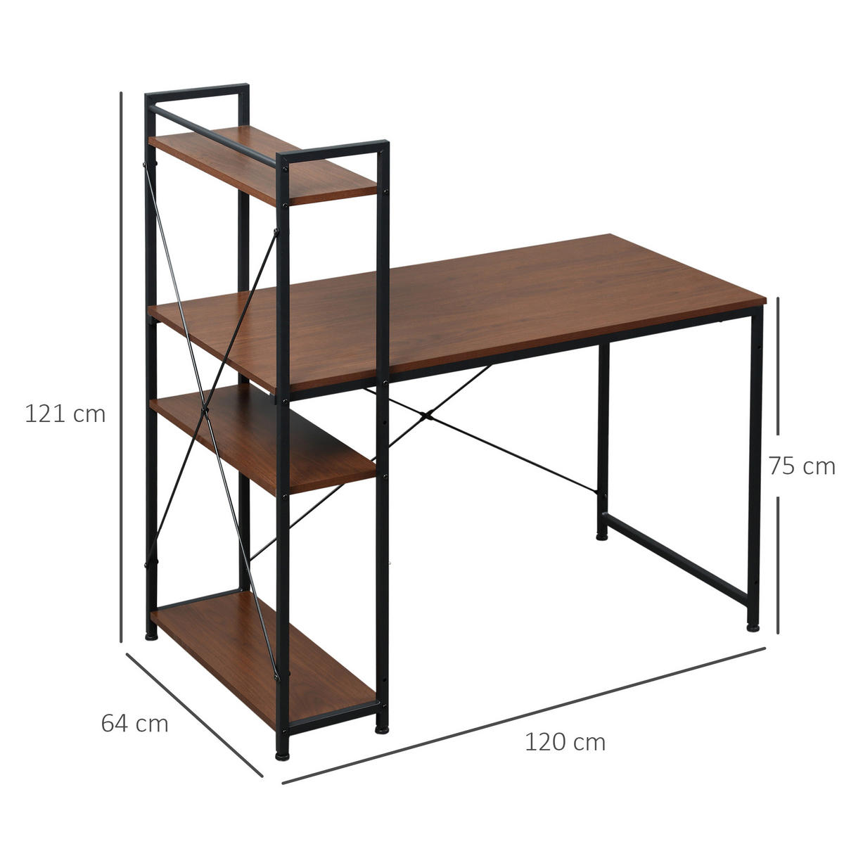BÜROTISCH Braun, Schwarz 1 Stück - Braun, Holzwerkstoff (64/121/120cm) - GiPP