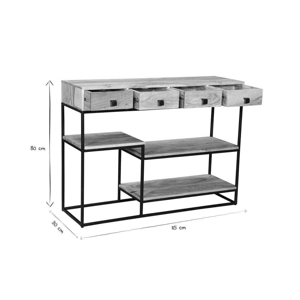 KONSOLE 4 Schubladen Akazienholz Metall Schwarz L115 GRENELLE - Dunkelbraun, Holz (115/30/80cm) - Miliboo