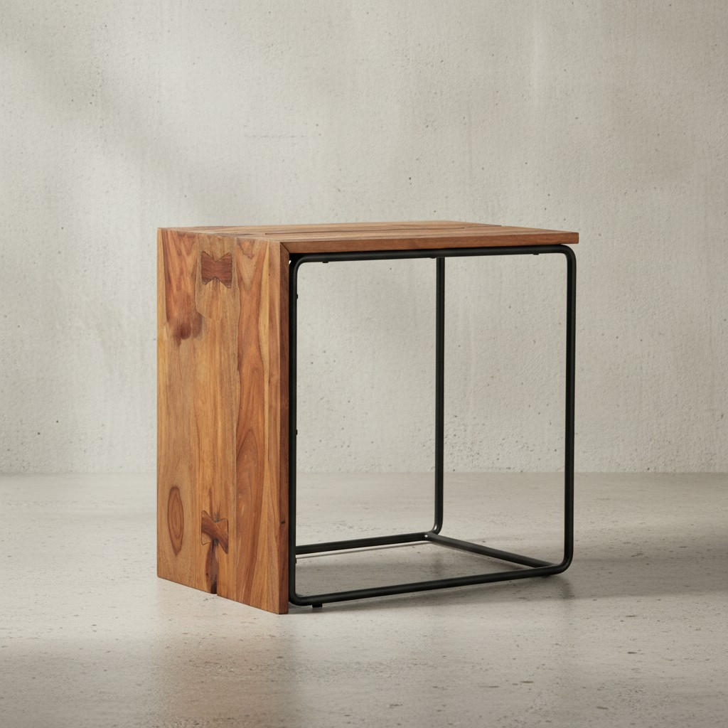 BEISTELLTISCH – Massivholz Braun Industrial 45x30x45 cm - Schwarz/Braun, Holz/Metall (30/45/45cm) - KADIMA DESIGN