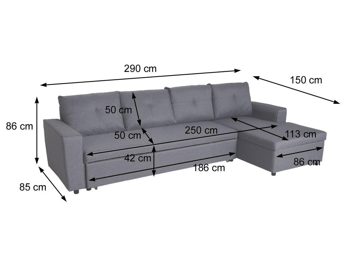 ECKSOFA MIT BETTKASTEN Grau - Grau, Textil (290/150cm) - MCW