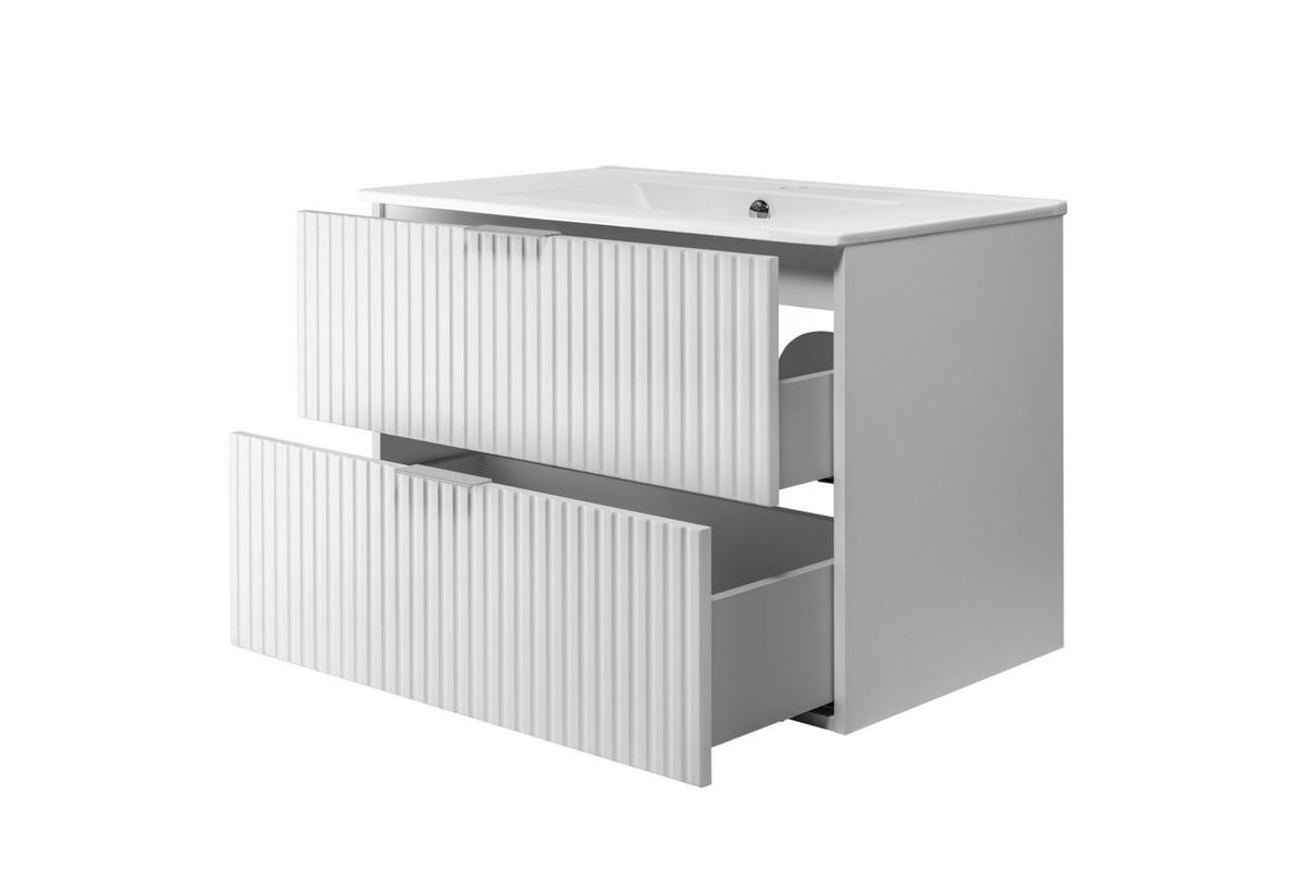 WASCHBECKUNTERSCHRANK, Weiß, 80 x 57 x 46 cm, Griff silber, ohne Arbeitsplatte - Silberfarben/Weiß, Holzwerkstoff (80/57/46cm) - 3XE LIVING