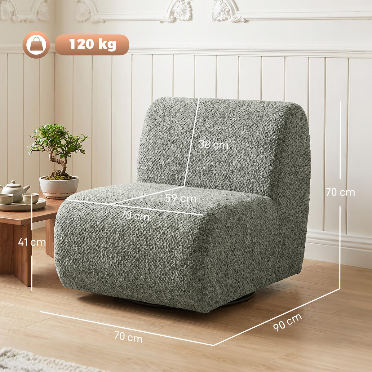 FÅTÖLJ Chenille Grå - Svart/Grå, Textil/Metall (70/70/90cm) - HOMCOM