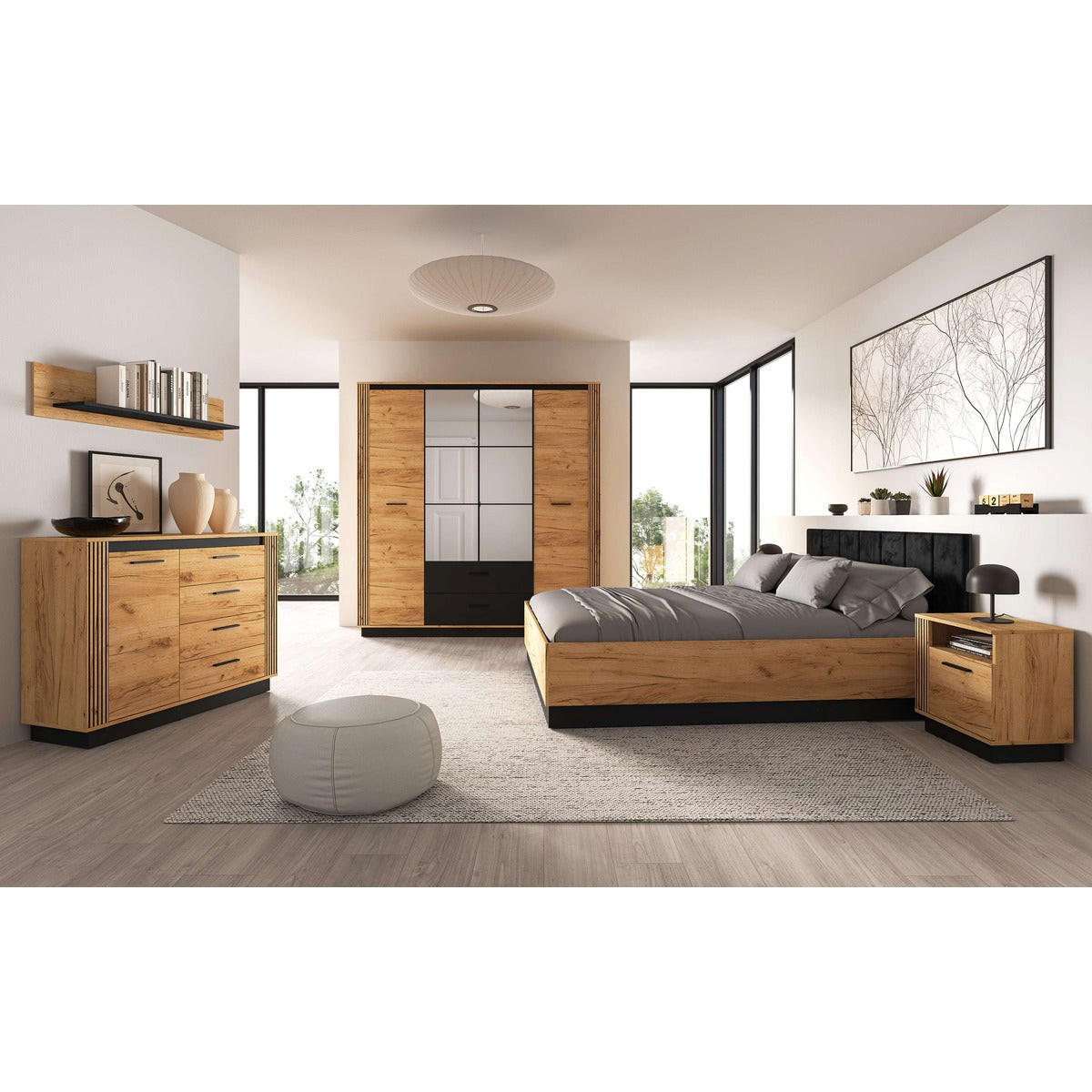 SCHLAFZIMMER Set 5-tlg. Urso – Eichefarben - Eichefarben, Holzwerkstoff (200/210/58cm) - hi-markt
