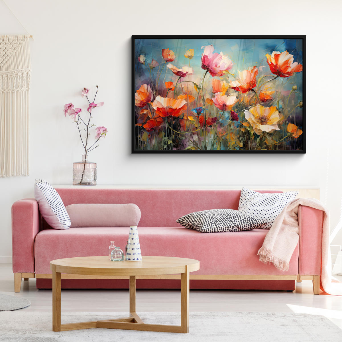 POSTER MIT RAHMEN Blumen - Aquarell - Kunst - Botanisch - Natur 120x80 cm - Orange, Papier (120/80cm) - MuchoWow