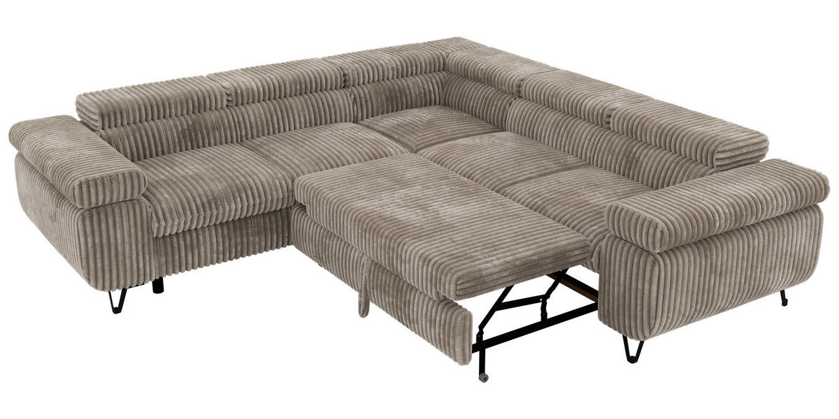 ECKSOFA QUADRO L - Hellbraun Cord - Links Seite - Hellbraun/Schwarz, Textil/Metall (269/269cm) - MKS