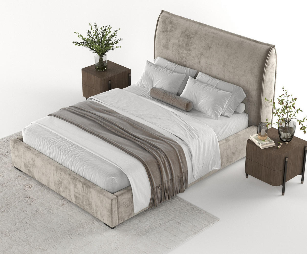 POLSTERBETT Como Beige 180/200 cm im Chenille-Stoff - Beige/Schwarz, Holz/Holzwerkstoff (180/200cm) - Maison de Reve