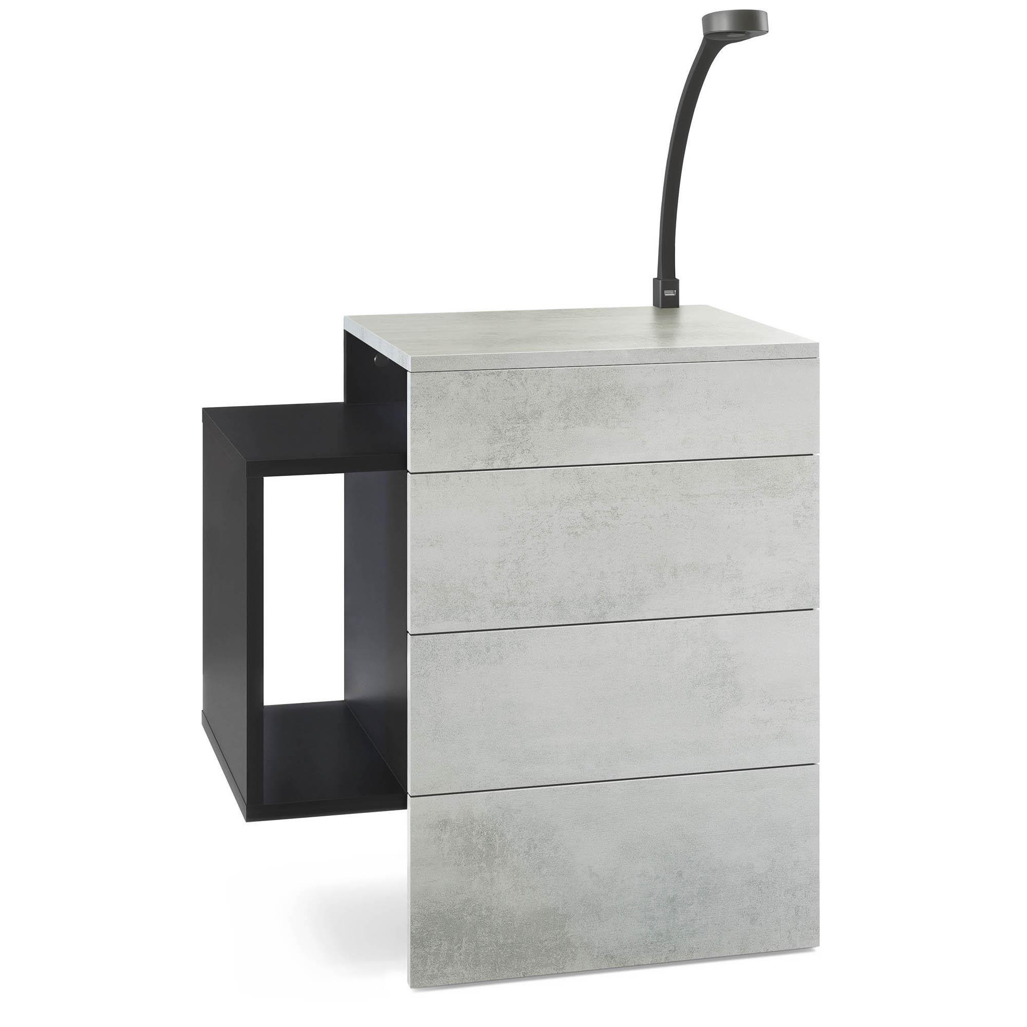 NACHTTISCH Queens Front in Beton Oxid Optik - Hellgrau, Holzwerkstoff (60/63/36cm) - Vladon